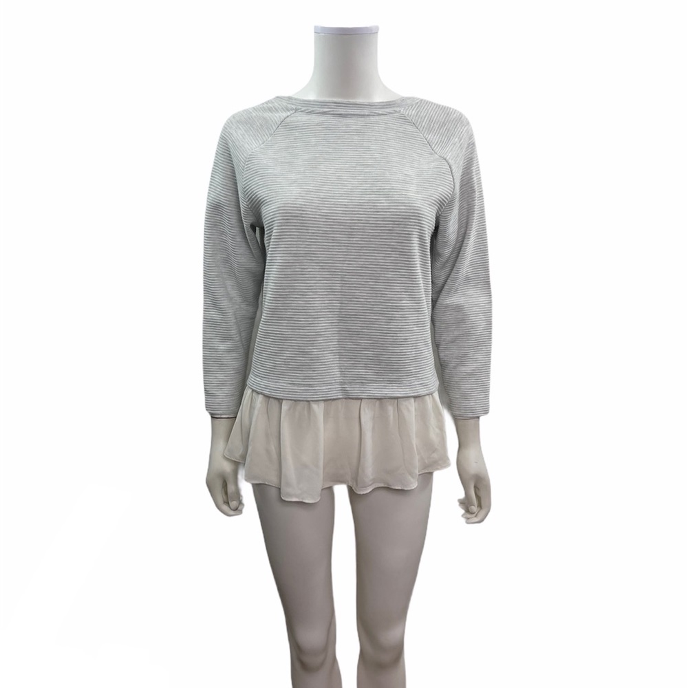 Loft Long Sleeve White Sheer Hem Gray Top